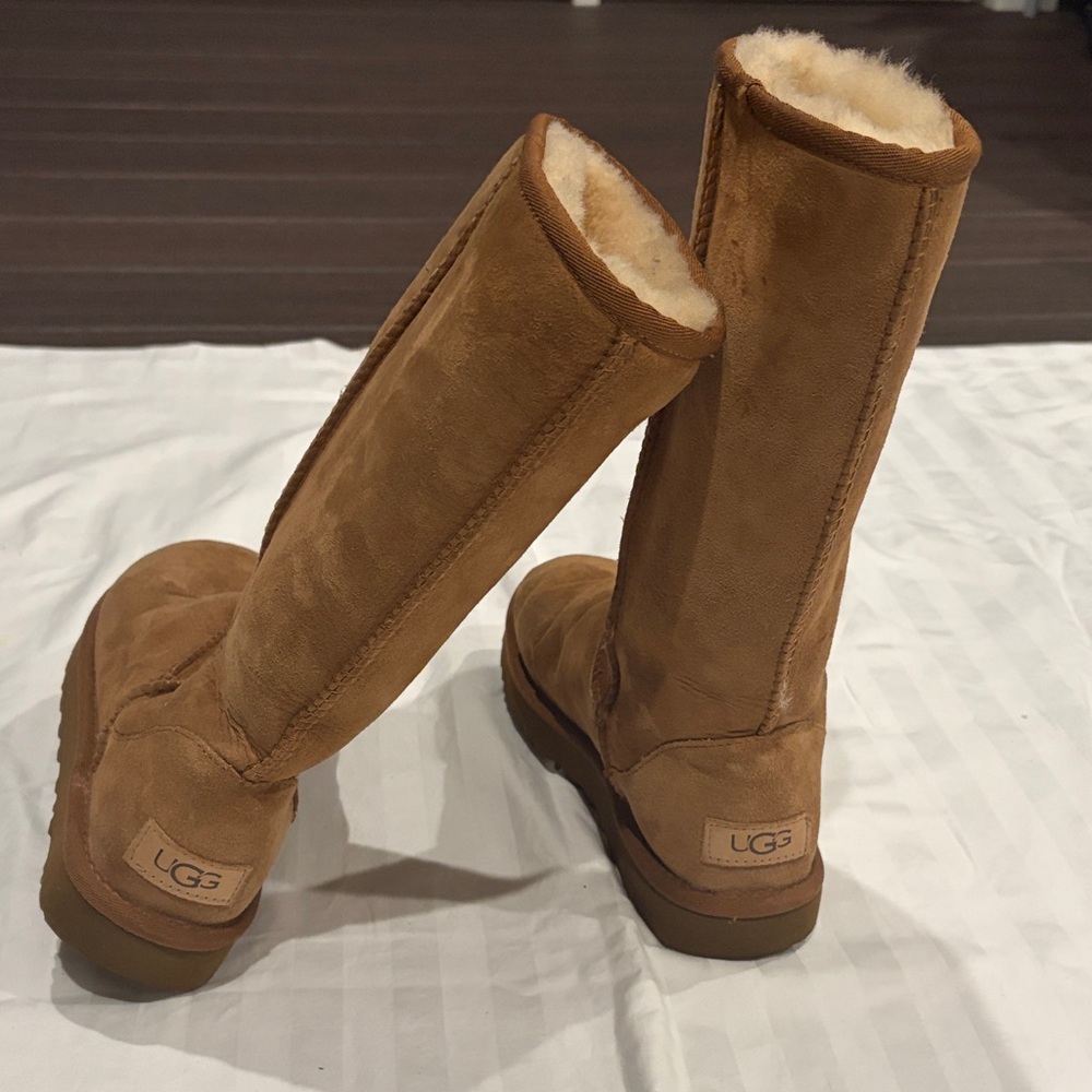 UGG Tall Suede Shearling Boots in Chestnut - Picture 2 of 12